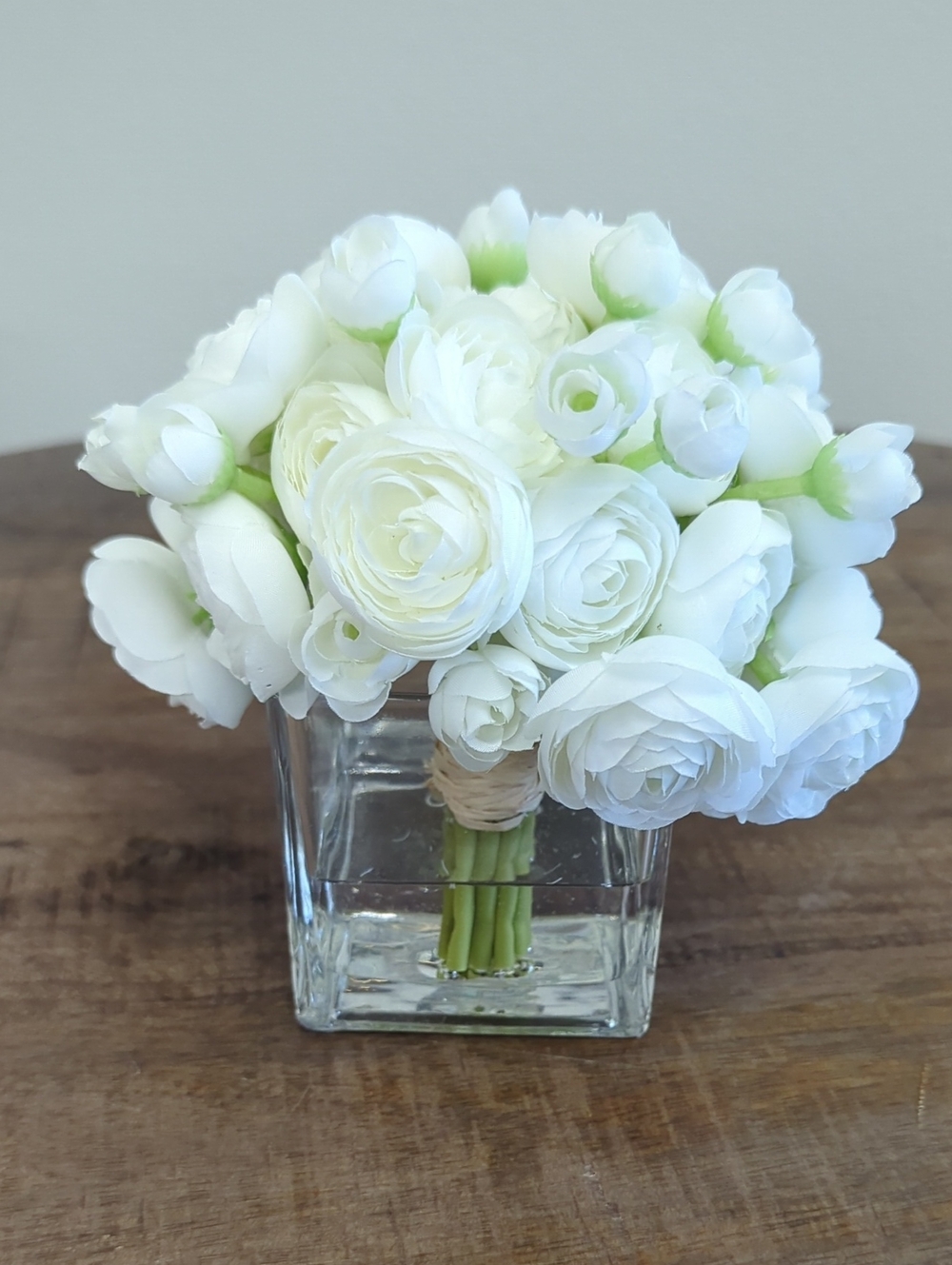 White Ranunculus Bouquet in Clear Glass Vase - Home Accents